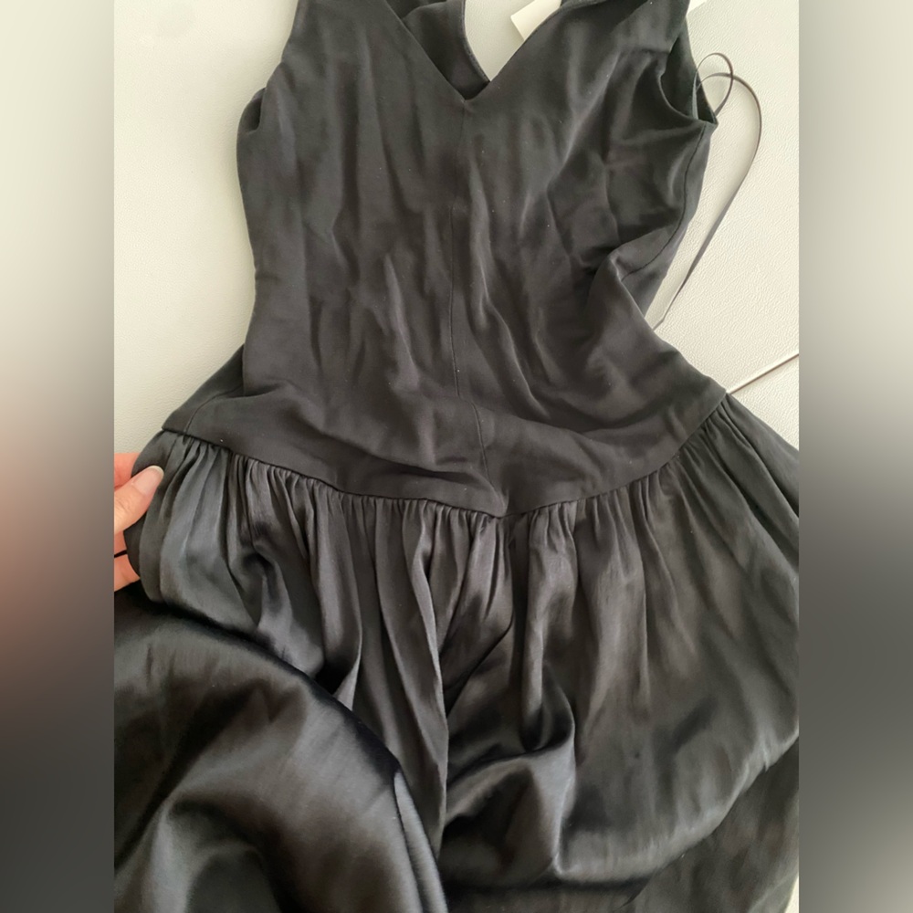 Zara Black Contrast Midi Dress V-neck Dropped waist Tonal fabric size S NWT - Picture 14 of 16